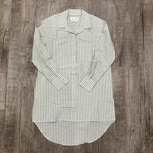 Anthropologie Green White Striped Long Line Button Down Oversized Tunic Size XXS